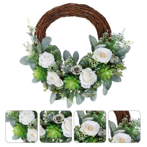 

1pc emulated succulent plant wreath door hanging wedding garland decor (green)