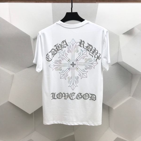 

ins high street fashion brand new summer ch cross color sanskrit drill casual short sleeve t-shirt for men, White;black