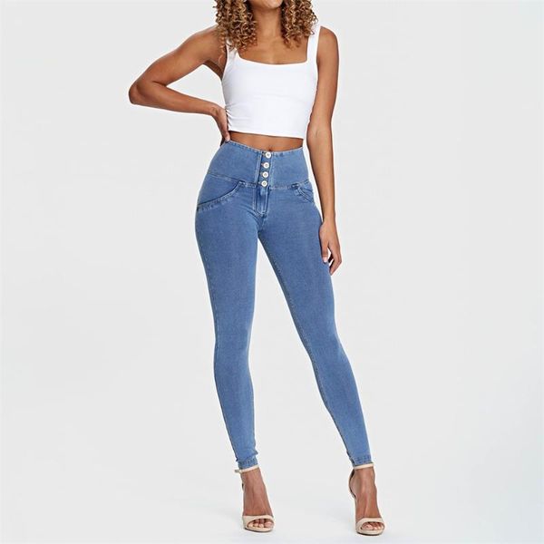 

new melody high waist jeans woman 4 buttons skinny tight push up jeans jeggings denim vaqueros mujer, Blue