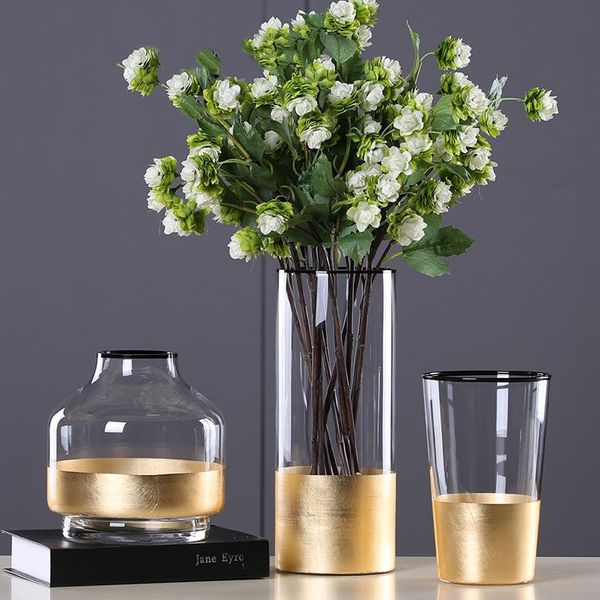 

vases european glass flower vase with gold foil figurines living room decor tablecrafts household ornament wedding gifts