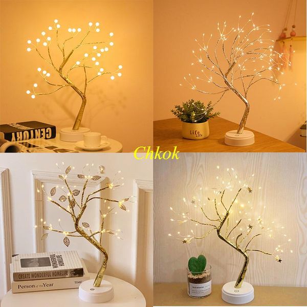 

strings led christmas and year tree lights, bonsai lamp, family bedroom wedding party bar copper wire night light
