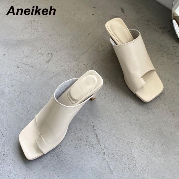 

aneikeh 2021 fashion autumn slingbacks women shoes shallow leisure pu thin heels pumps square toe solid slip-on white size 35-39, Black