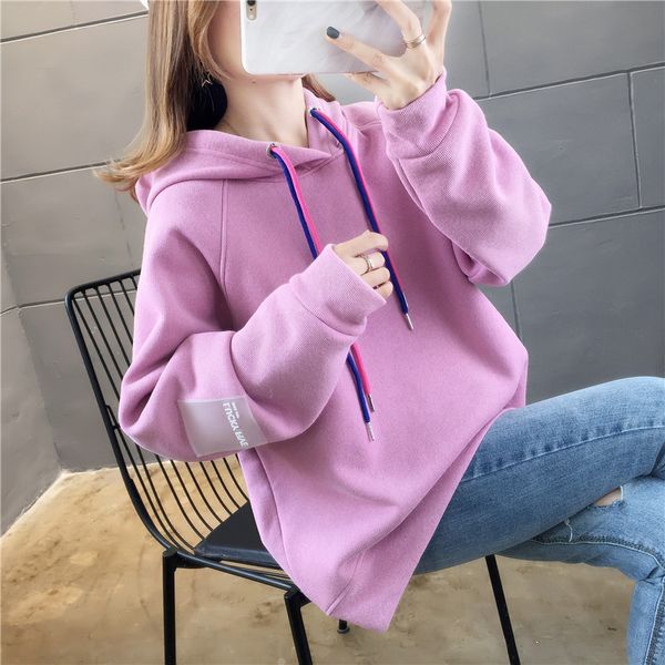 

2021 new cashmere women's autumn and winter round neck hoodie collar casual printing solid color stitching udr0, Black