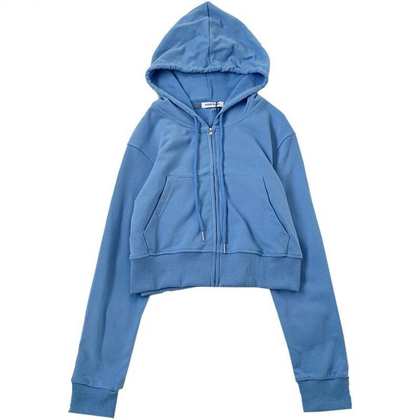 

women's hoodies & sweatshirts autumn solid color hooded zipper big pocket short section long sleeve sweatshirt women, Black