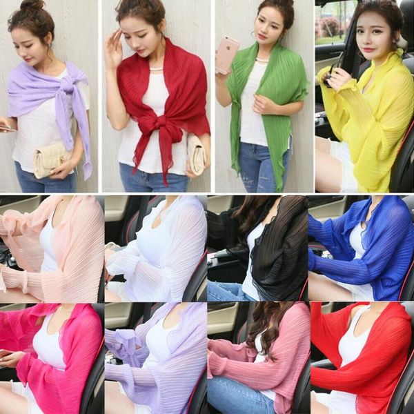 

scarves 9 colors summer women silk sleeve sunscreen shawls long stretch beach soft hijab, Blue;gray