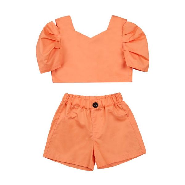 

baby girl short sleeve short pants suit toddlers solid color clothes set summer elastic button outfits, White