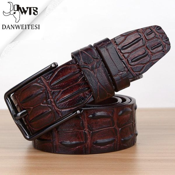 

belts [dwst] belt mens real leather luxury crocodile pattern pin buckle male business designer, Black;brown