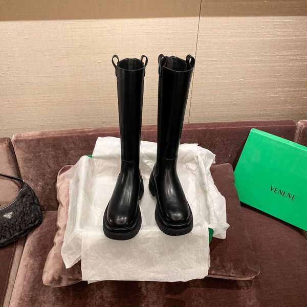 

boots uncle's round head thick heel knee length in autumn and winter 2021, Black
