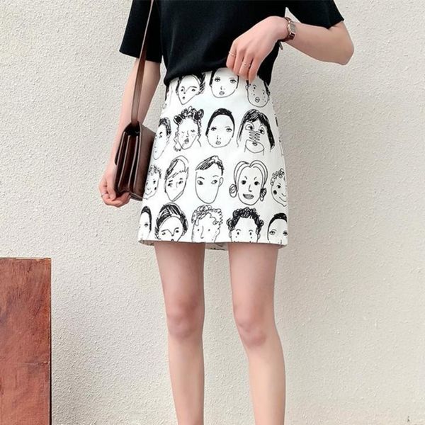 

women's shorts harajuku cartoon printed woman elegant one-step skirts summer ladies skirt j656 s4f8, White;black