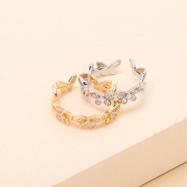 

wedding rings luxury butterfly open adjustable for women full crystal promise gold female engagement party jewelry gift, Slivery;golden
