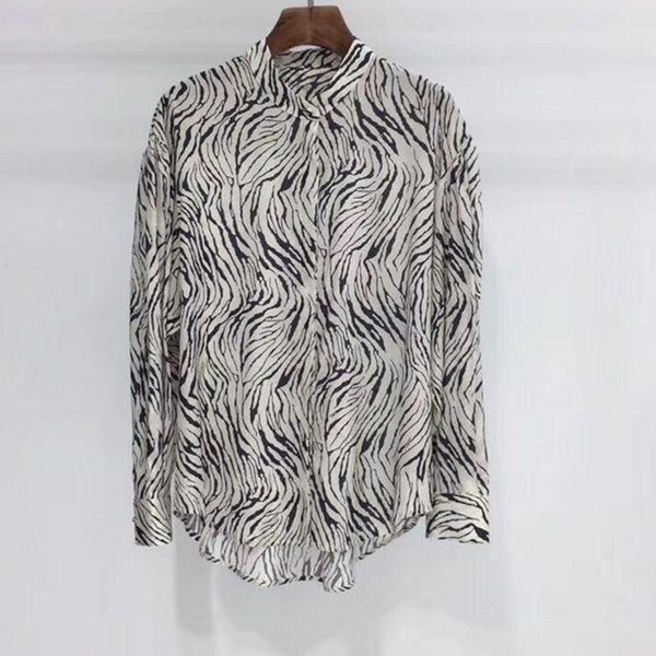 

2021 early autumn women shirt printed vintage long sleeve silk ladies blouse new 89ih, Black