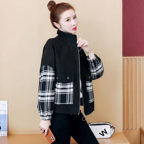 

women's jackets y2k jacket zip up patchwork baseball women crop bolero retro coat spring quilted street fashion techwear autumn hippie, Black;brown