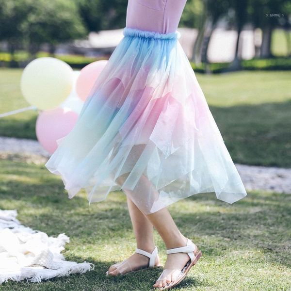 

skirts children girls rainbow gradient colouring fluffy tulle for 3 5 6 8 12 year princess girl gauze skirt clothes, Blue