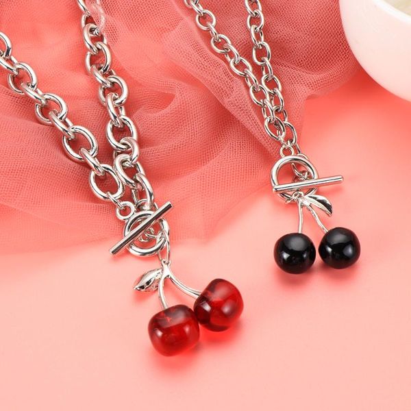 

pendant necklaces 1pc punk black cherry necklace metal clavicle chain vintage choker gothic link for women girls party jewellery, Silver