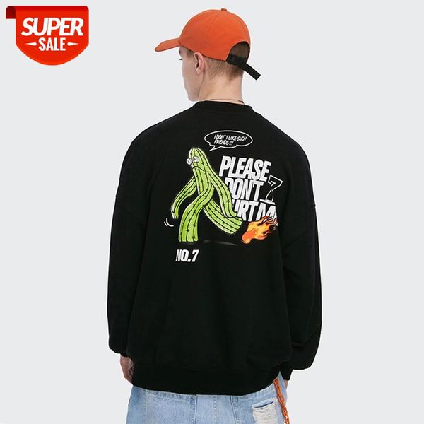 

2020ss loose black hip hop streetwear hoodie autumn winter pullover men cottoncactus fire flame print harajuku hoodie swatshirt #qg0f