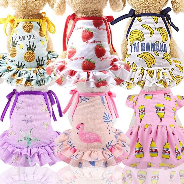 

dog apparel cute fruit print pet dress for small dogs chihuahua teddy pug skirt puppy cat clothing summer clothes wedding dresses