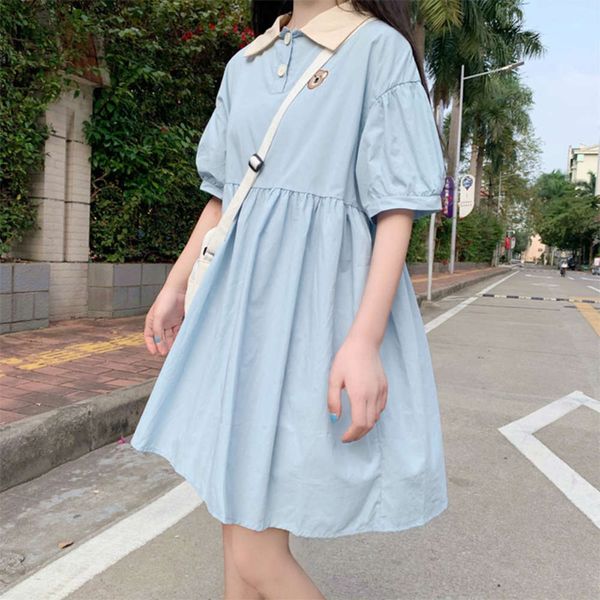 

sweet academy dress women's summer polo neck loose short sleeve skirt salt, Black;gray
