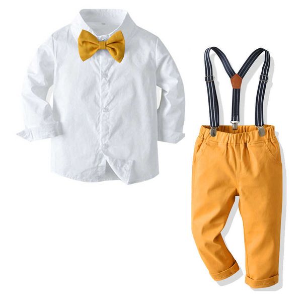 

long-sleeve shirt + pants 4 pcs boys clothes for 1 2 3 4 5 6 years kids outfits fashion infant children costume boy clothing set x0802, White
