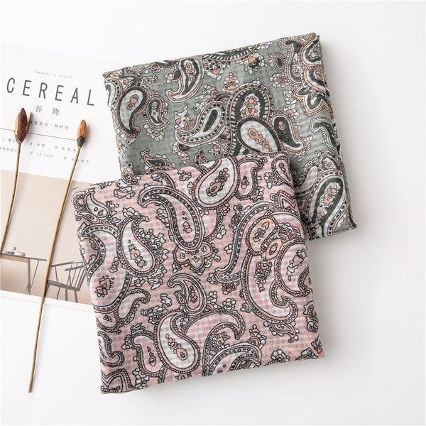 

scarves 2021 winter scarf hijab cotton linen women fresh plant flower decoration sunscreen shawl pashmina bandana, Blue;gray