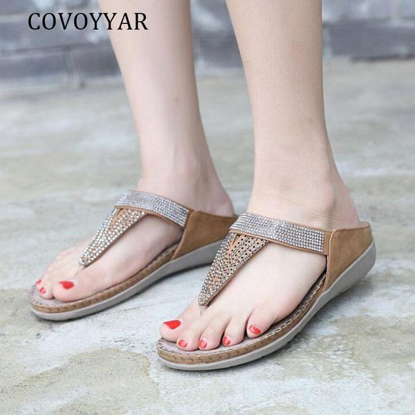 

slippers covoyyar women sandals 2021 summer beach flat slides shiny crystal flip flops casual shoes woman slip on big size wsl77, Black