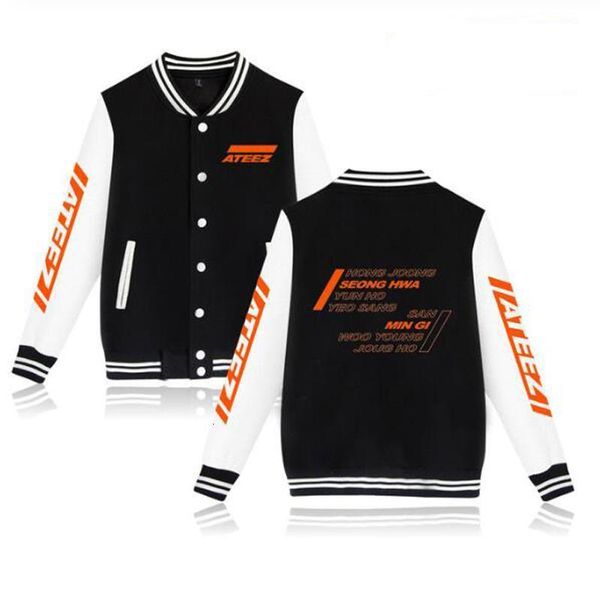 

kpop ateez album hongjoong seonghwa yeosang san mingi wooyoung zip-up uniform fleece jacket women men hoodie sweatshirt, Black