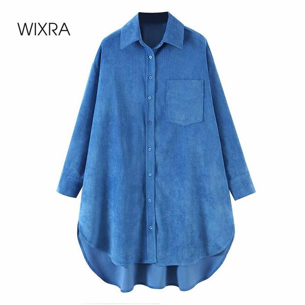 

wixra womens corduroy blouse long sleeve casual female oversized blue shirts 2021 spring summer new high street, White
