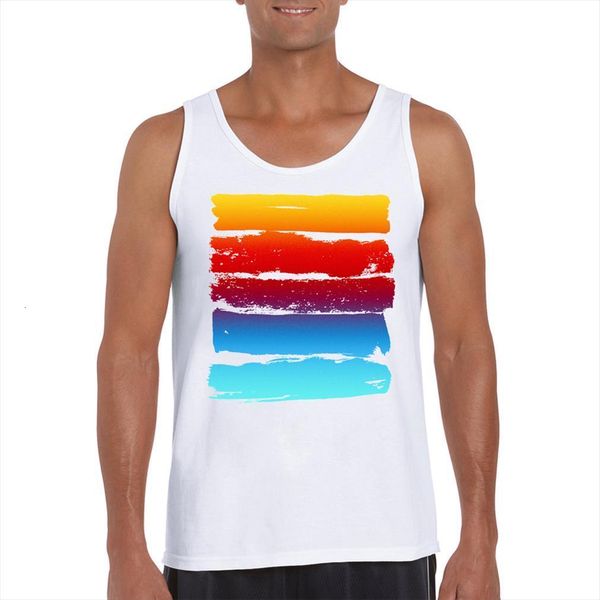 

hipster summer colors men tank funny colorful stripe printed vest sleeveless casual o neck tee, White;black
