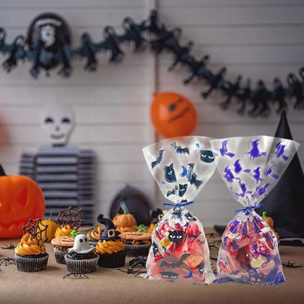 

gift wrap clear cellophane packing bag halloween candy plastic favor bags handbag for kids witch decoration pumpkin party bat m5h2
