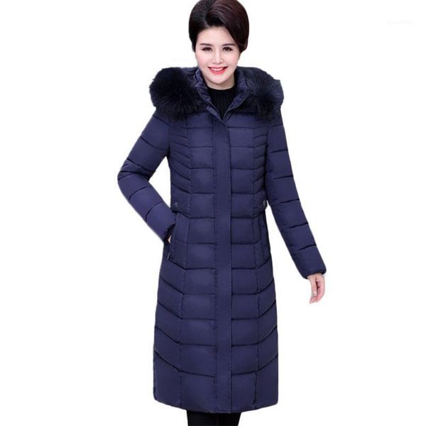 

plus size middle-aged women down cotton coats hooded long parkas winter jacket coat womens thick warm outerwear 7xl a11291, Black