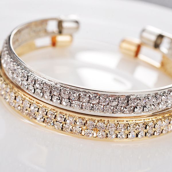 

new fashion bracelet popular rose gold silver diamond 2 rows open bracelet female bracelet jewelry supply, Black