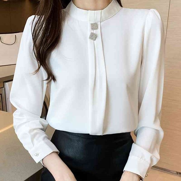 

long sleeve blouse women blusas mujer de moda stand collar white blouse chiffon blouse shirt women blouses blusa e199 210602