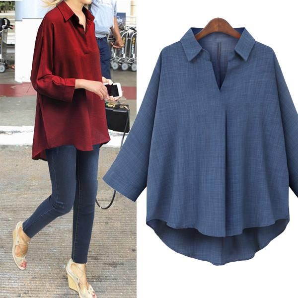 

women's blouses & shirts casual basic women summer blouse shirt loose long sleeve plus size l~4xl, White