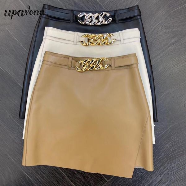 

elegant women's pu short skirt 2021 summer new fashion pure color package hip skirt belt high waist mini, Black