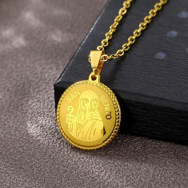 

pendant necklaces stainless steel religious san benito medal vintage gold st. benedict necklace catholic pendants jewelry, Silver