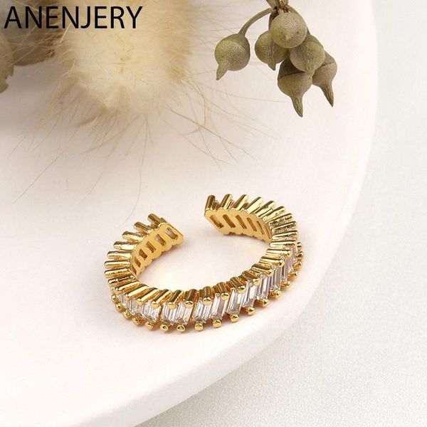 

cluster rings anenjery 925 sterling silver oblique strip zircon ring for women elegance simplicity open jewelry gift s-r1029, Golden;silver