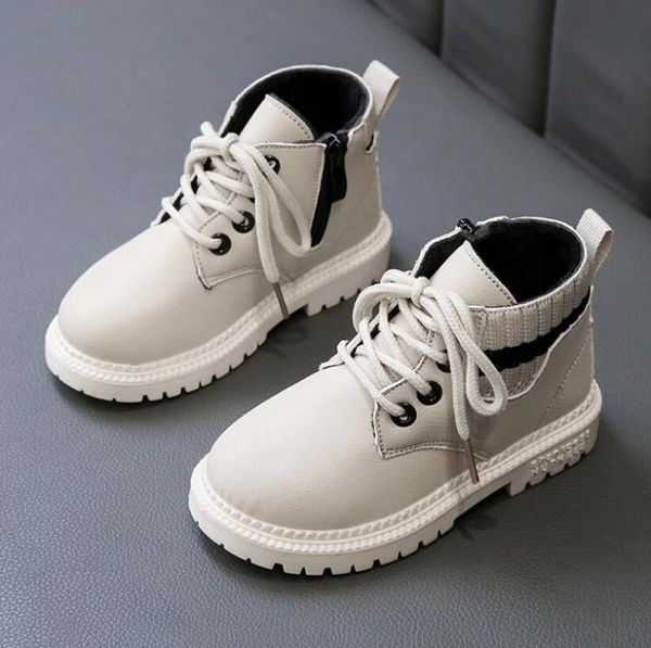 

boots kids fashion 2021 autumn boys waterproof pu leather girls non-slip soft sole sneakers ankle zipper botas, Black;grey