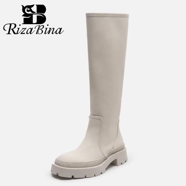 

boots rizabina women knee fashion platform casual winter shoes for high heels daily lady long boot footwear size 35-40, Black