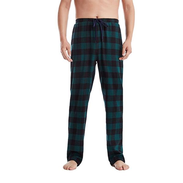 

men's sleepwear home pants cotton autumn winter warm sleep bottoms male plus size plaid print pajama for men, Black;brown