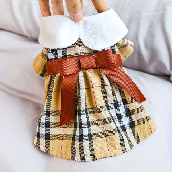 

pet cat dog spring and summer teddy bear clothing brown bow skirt