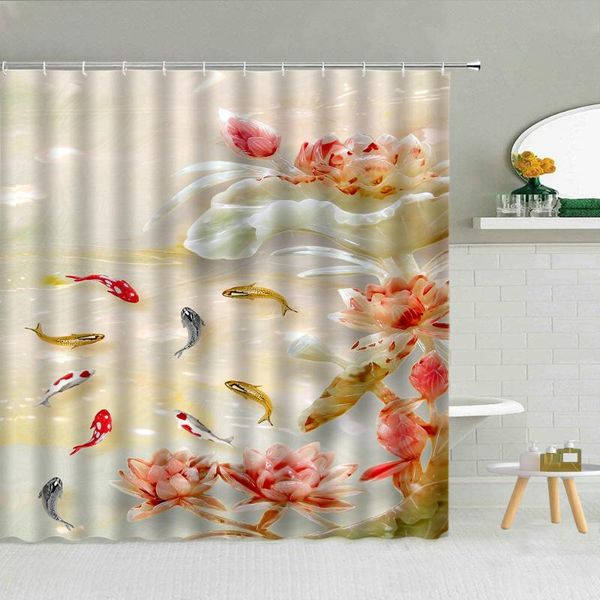 

shower curtains garden landscape peony flower goldfish curtain waterproof polyester bathroom decoration hook accessories