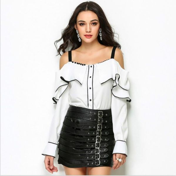 

women's blouses & shirts off shoulder slit sleeve 2021 spring summer shirt female club ruffles buttons white high quality