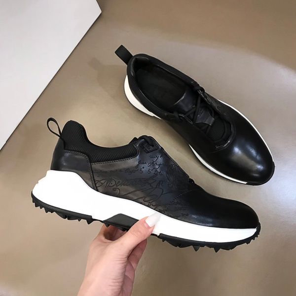 

2021 men sneaker true leather luxury designer mans lace up sneakers comfortable fashion mens trainers designer outdoor indoor casual shoes, Black