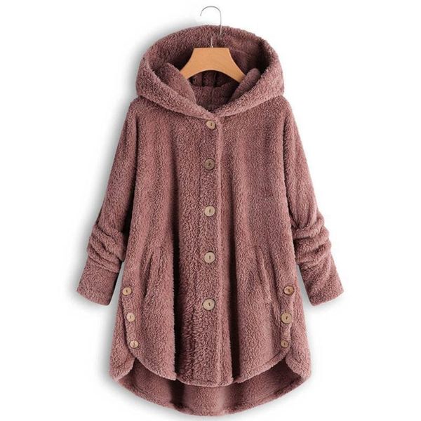 

women's jackets nice womens irregular coat ladies loose button cardigan plush hooded autumn winter jacket clothing ropa mujer, Black;brown