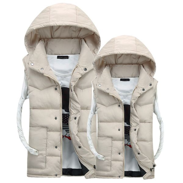 

autumn and winter 2021 down fashion korean hooded solid color men's cotton vest, Black;white