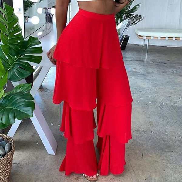 

women's pants & capris ladies layered ruffle fashion casual flare african women trousers black streetwear red bell bottom high waist au, Black;white