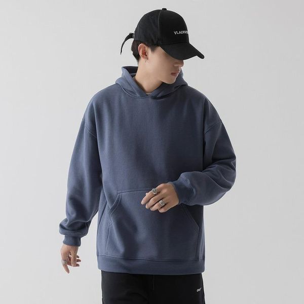 

men's hoodies & sweatshirts fashion brand autumn winter plus velvet solid color sweatshirt loose hoodie thickening tide mens, Black