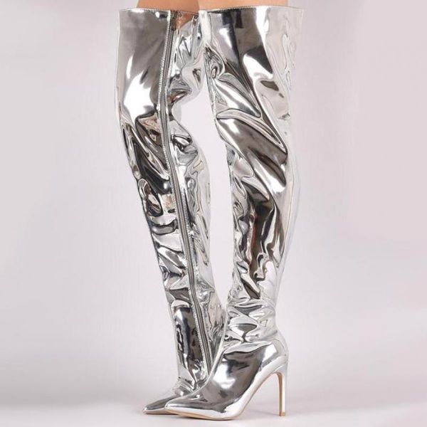 

boots gliruis women shoes 2021 black silver fashion personalized knee high european and american style thin heels larg