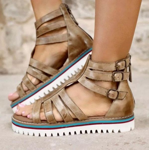 

sandals soft low heels summer vintage leather shoes woman women plus size gladiator sandalias mujer sapato feminino sf0702, Black