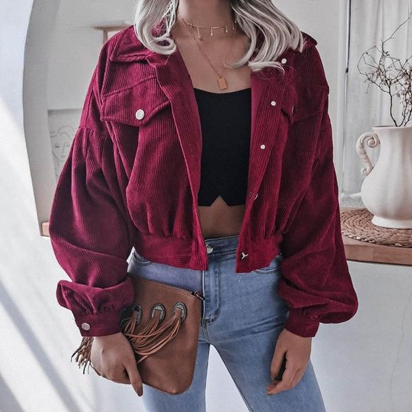 

women's jackets women corduroy lantern long sleeves lapel bf style jacket fall winter elegant solid color loose casual short, Black;brown