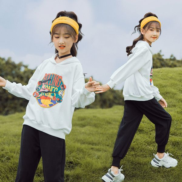 

girls' net red suit 2021 foreign style middle school spring and autumn wear children' fashionable sports, White;blue